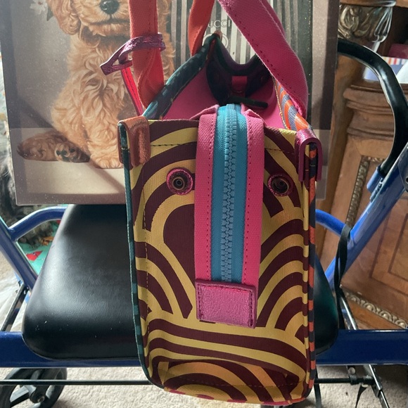 NWT Kurt Geiger Southbank Teal & Pink Patterned Canvas Tote with Orange Handles - Picture 5 of 11